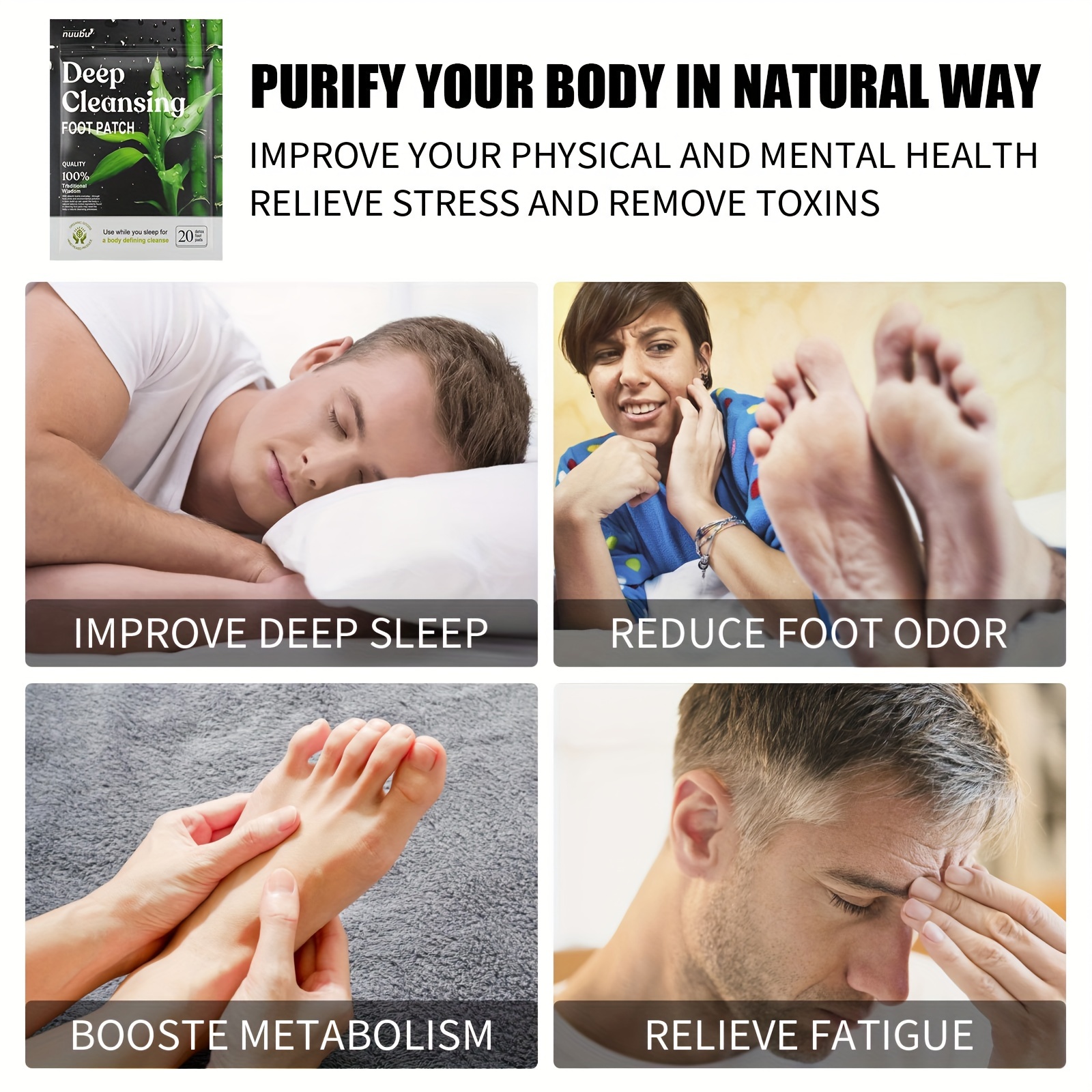 20pcs Bamboo Vinegar Ginger Foot Pads Stress Relief Sleep Improvement
