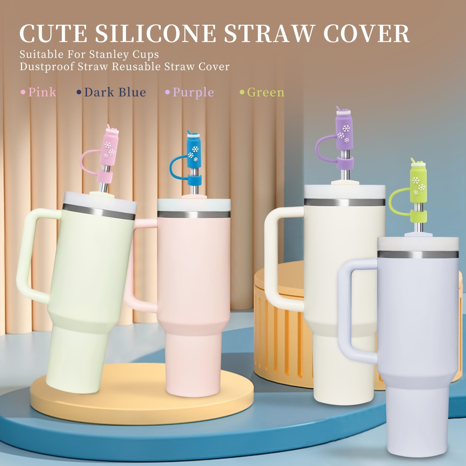 4Pcs 0.4in Diameter Cute Silicone Straw Covers Cap for Stanley Cup,  Dust-Proof Drinking Straw Reusable Straw Tips Lids