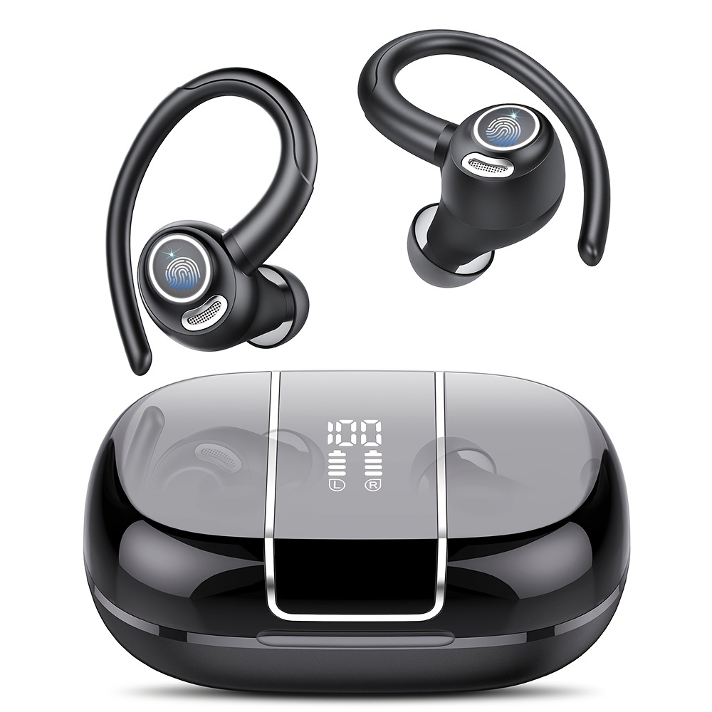  Auriculares inalámbricos deportivos, Bluetooth 5.3 con  micrófono con cancelación de ruido, estéreo HiFi 75H con pantalla LED y  USB-C, auriculares impermeables IP7, control de botón, para iOS/Android :  Electrónica