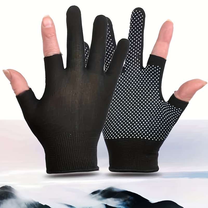 1pair Men's Fishing Gloves, Breathable & Anti-Uv & Anti-Slip & Thin Ice  Silk Half Finger Gloves For All Seasons