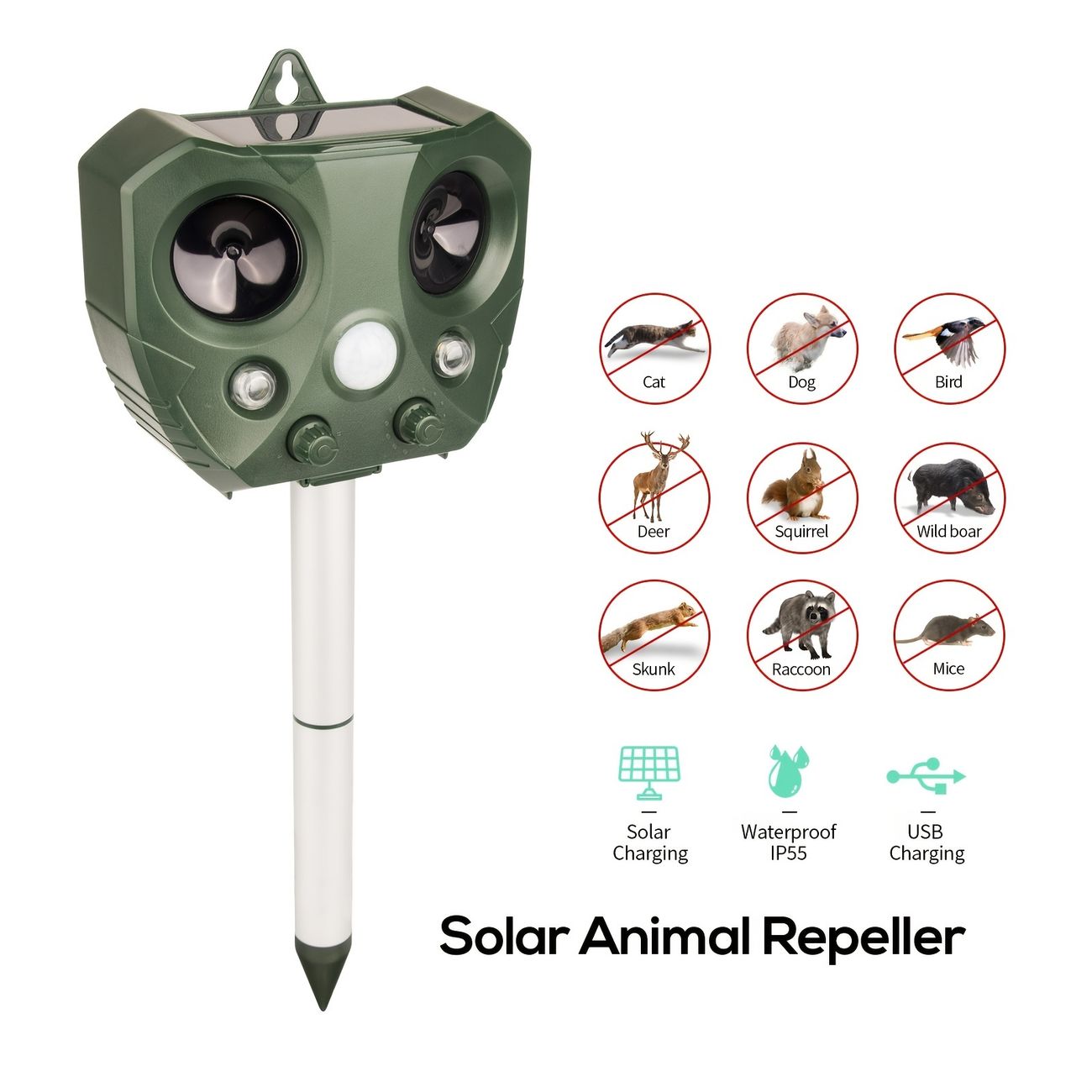 1pc Ultrasonic Cat Repellent Dog Solar Rechargeable Animal Deterrent With  Pir Motion Sensor Squirrel Scarer For Garden Pest Control Bird Repeller -  Patio, Lawn & Garden - Temu