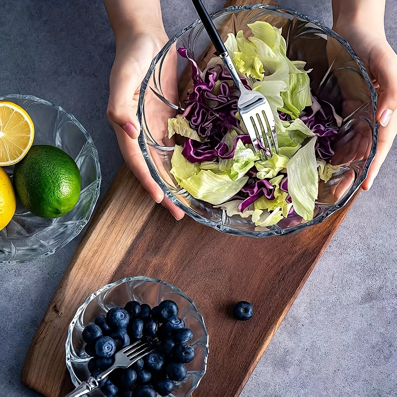 1/3 Pezzi, Ciotola Rotonda In Vetro, Grande Ciotola Per Insalata E Ciotola  Da Servizio, Molto Adatta Per Insalata, Popcorn, Patatine, Frutta, Dessert,  Salse Per Immersione, Condimenti, Posate Da Tavola