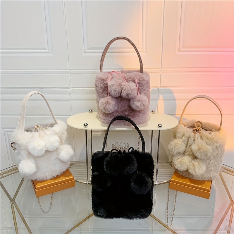Mini Drawstring Design Fuzzy Bucket Bag