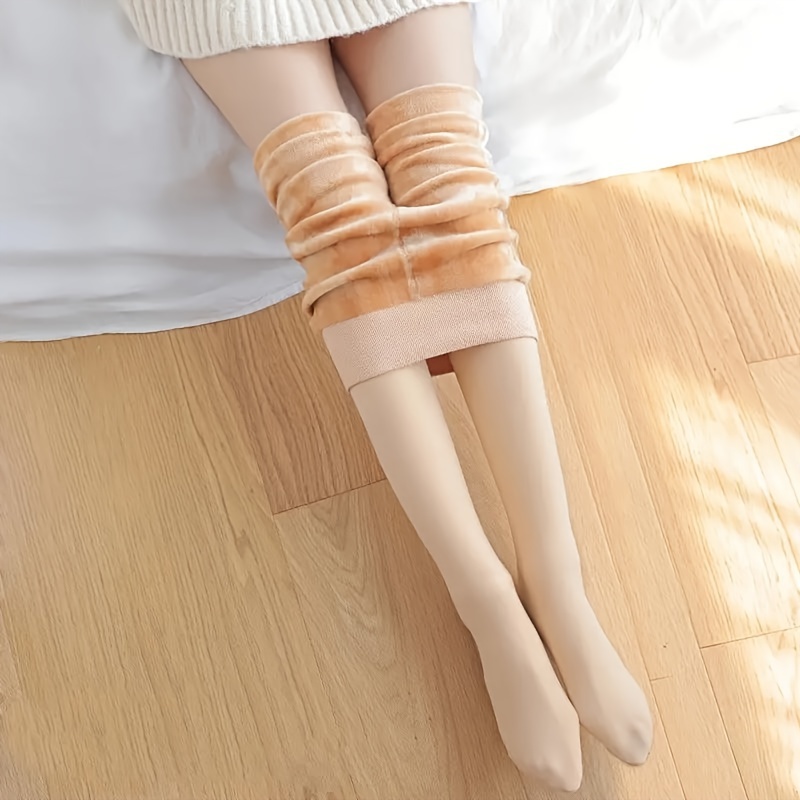 Plush Lined Tights Opaque High Waist Elastic Thermal - Temu Canada