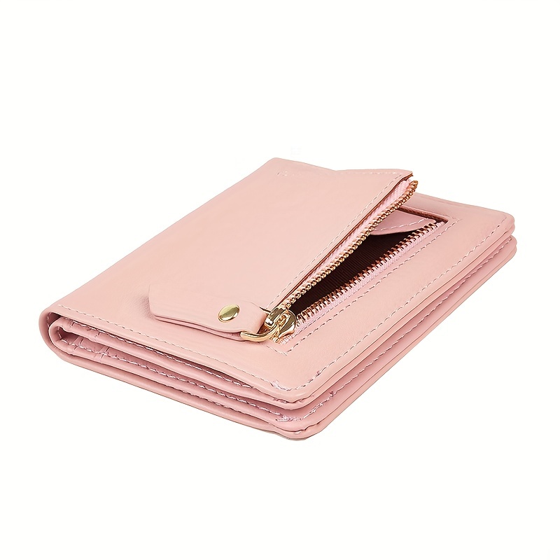 Women's Minimalist Bifold Short Wallet, Solid Color Credit Card