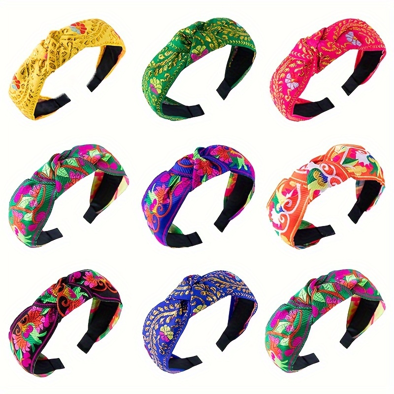 

Bohemian Style Flower Embroidery Fabric Knotted Hair Band Hair Accessories For Women