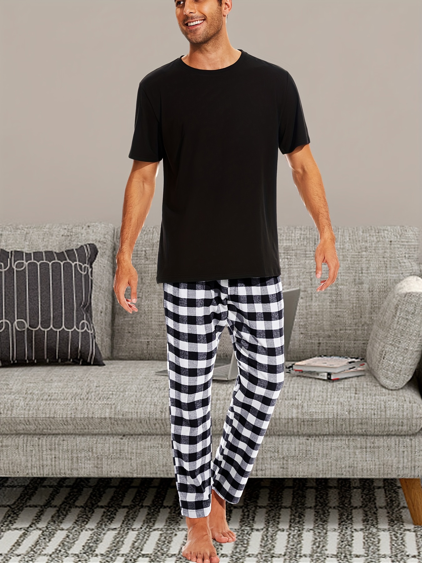 Pantalones de pijama para mujer, 2023, cuadriculados, cintura elástica, con  cordón, pantalones largos, cómodos y suaves
