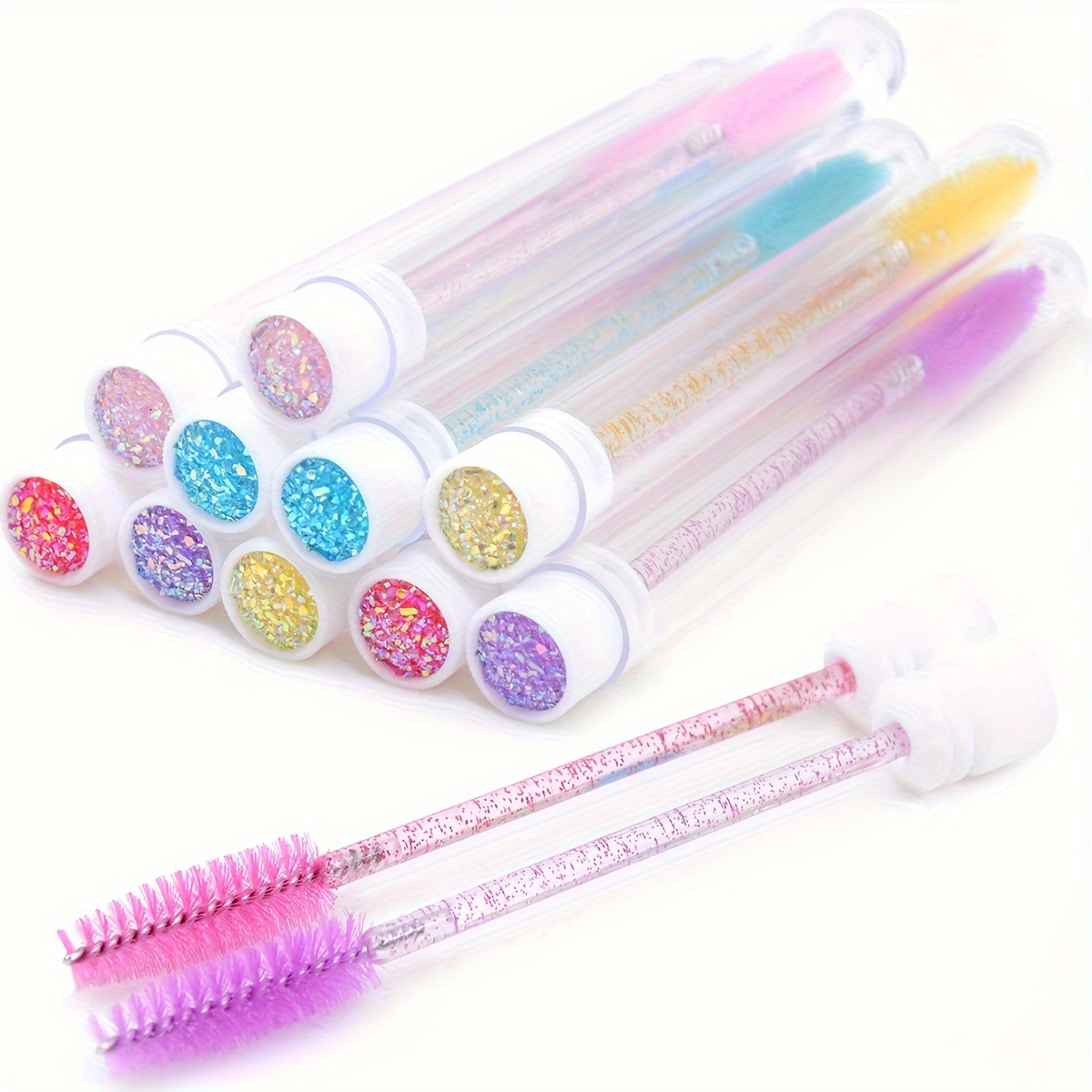

10/5pcs Mascara Wands With Tube Reusable Eyelash Brushes Portable Crystal Disposable Lash Eyebrow Spoolies Comb With Containers Bling Mini Makeup Applicators Tools