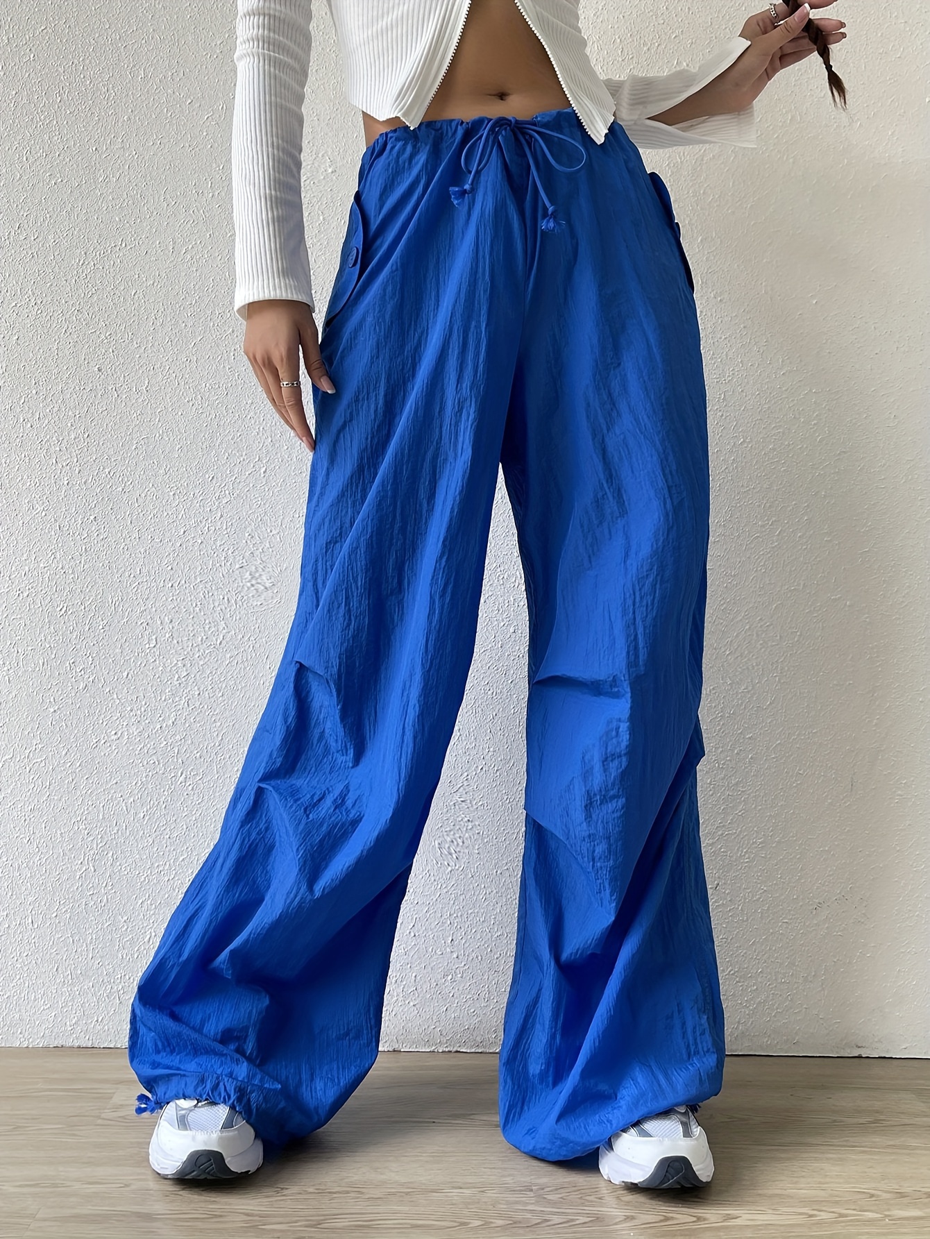 Solid High Waist Drawstring Pants Casual Wide Leg Pants - Temu