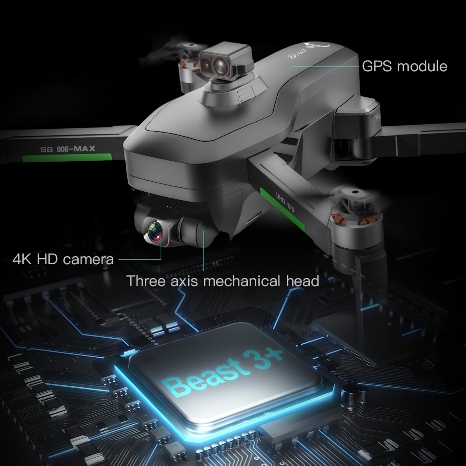 Drones con cámara para adultos 4K: estabilidad del cardán de 3 ejes, modo  dual GPS/GLONASS avanzado, seguimiento inteligente, control de gestos, dos