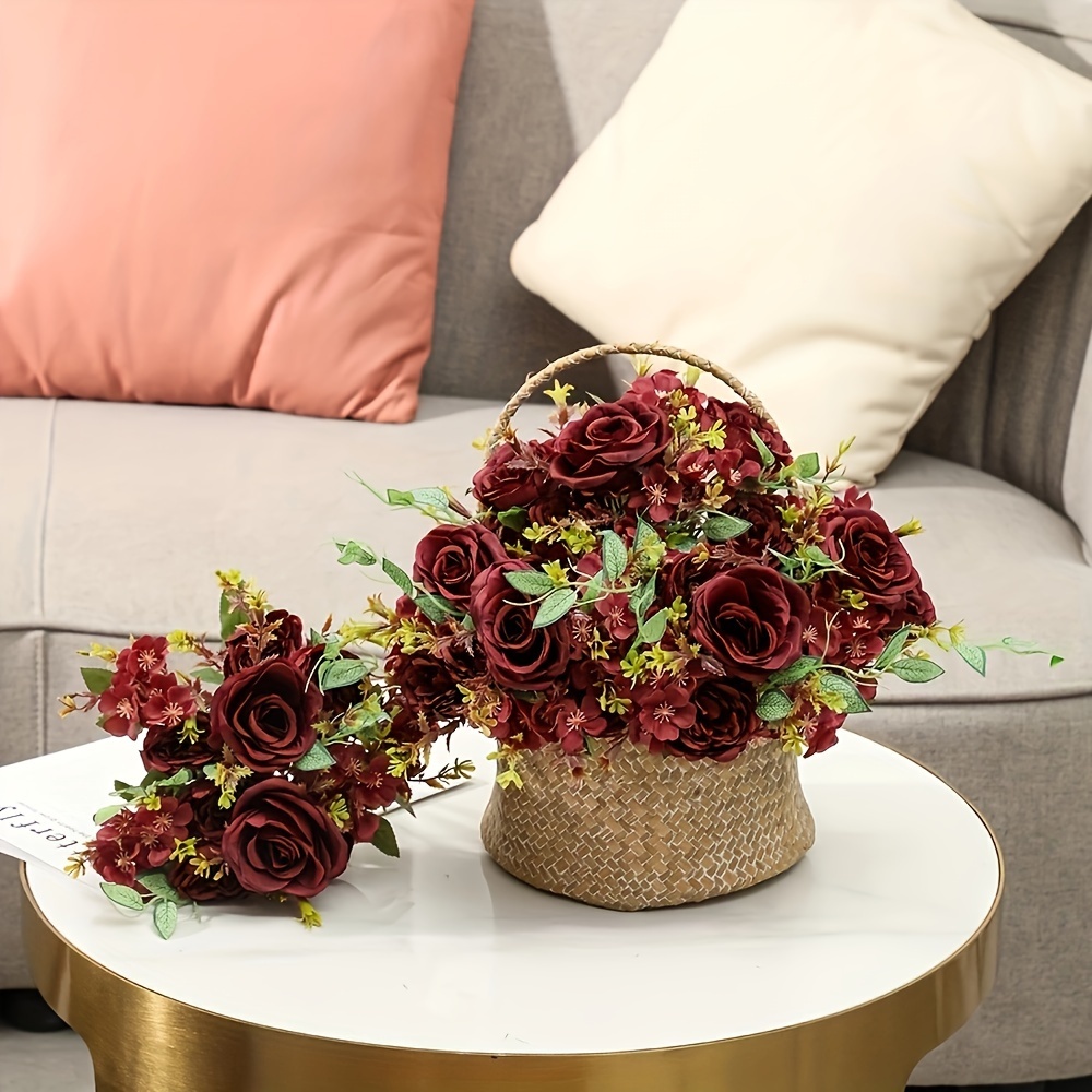 Rose Artificial Flower Bouquet Retro Living Room Desktop - Temu