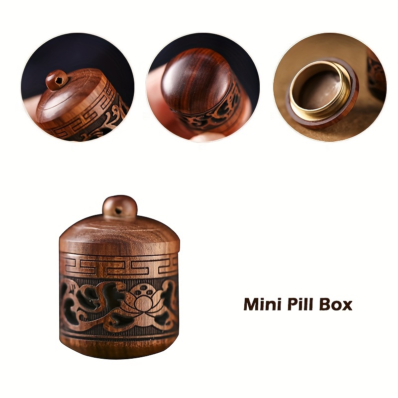 

1pc Wooden Travel Pill Box, Mini Storage Box, Suitable For Outdoor, Lantern-shaped Wooden Capsule Storage Box, Portable Medicine Storage Organizer