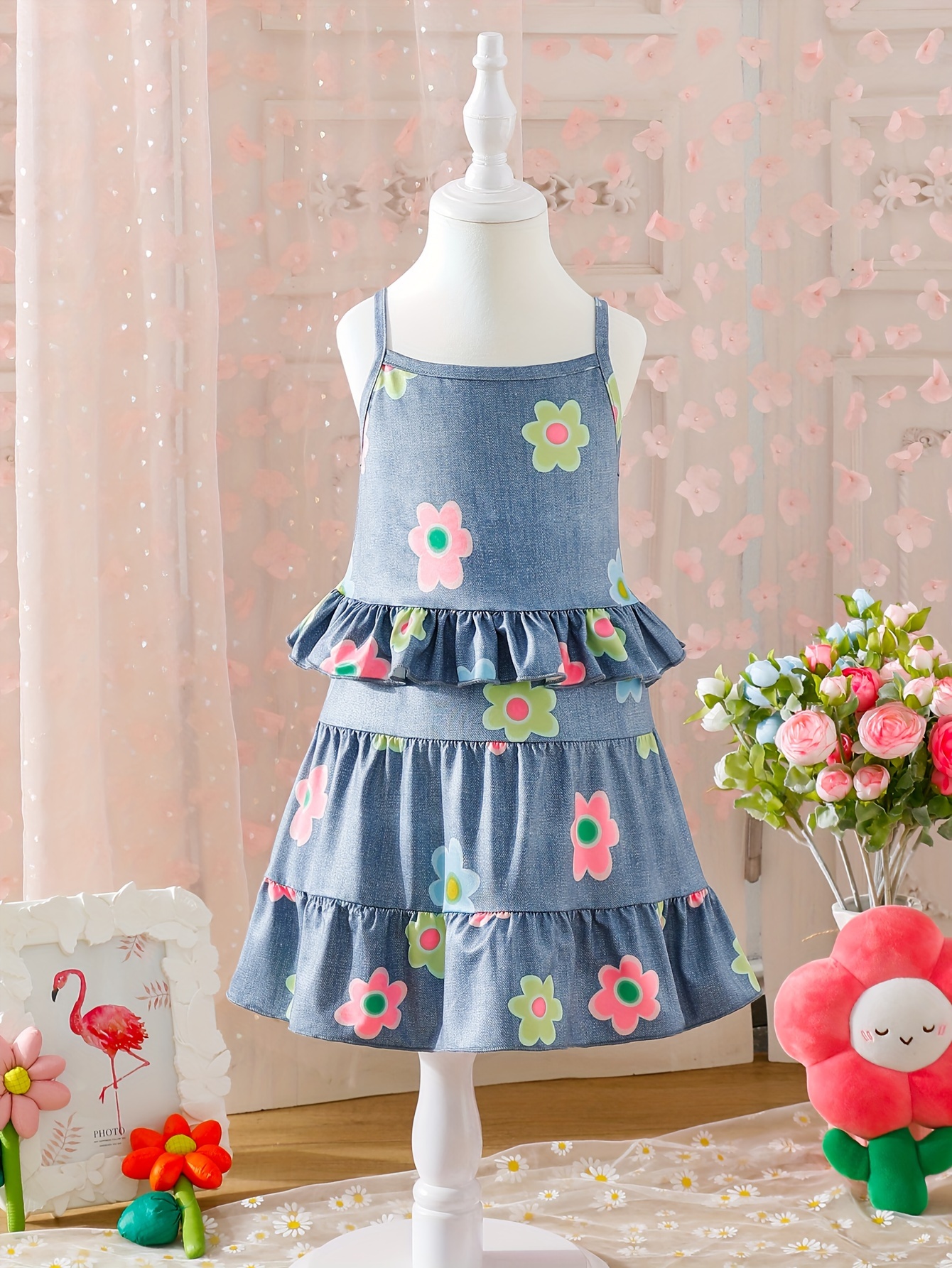 Toddler Girls Butterfly Print Tank Top & Plaid Skirt