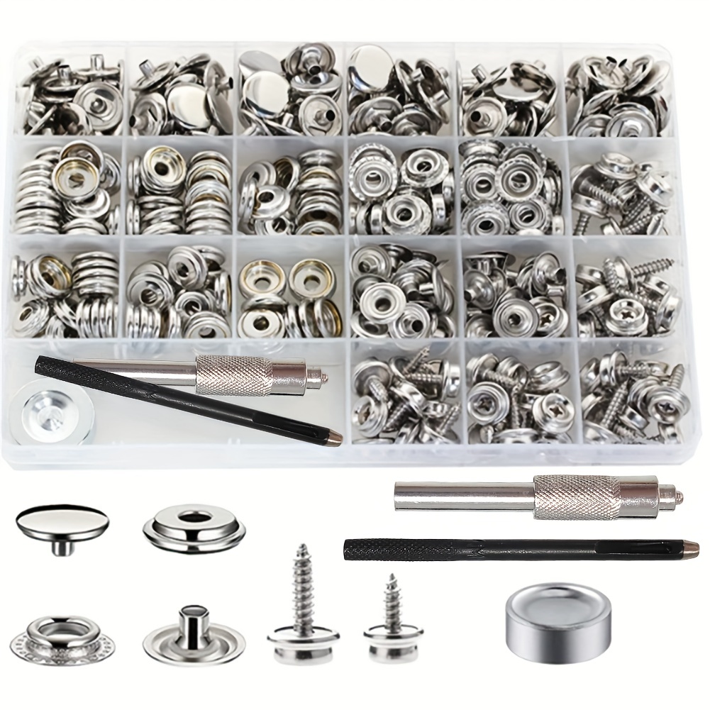 323 Piece Canvas Snap Kit Meifuly Marine Grade Stainless Steel (Caps  Sockets Screws Fabric Base Components) for DIY Cover Canvas Snap Kit with  Material Hole Punch and Setting Tools