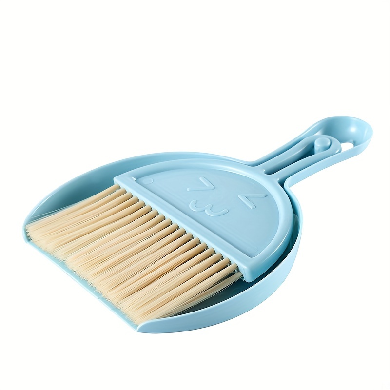 Mini Desktop Plastic Sweep Cleaning Brush Small Broom Dustpan Set (Blue)