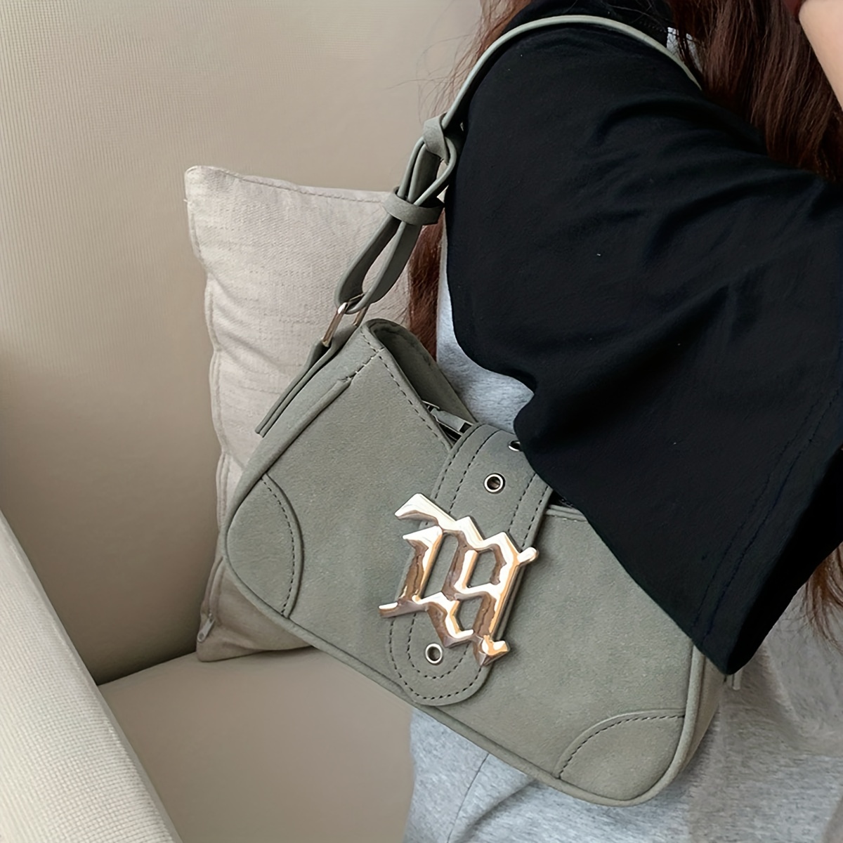 Trendy Y2k Design Baguette Bag, Stylish Underarm Bag With Buckle Decor,  Chain Decor Bag For Musical Festival - Temu Italy