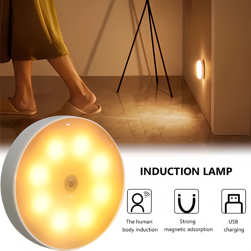 Luce led notturna 6w con sensore di movimento ricaricabile per armadio  camera lampada cerchio tondo senza fili bianco