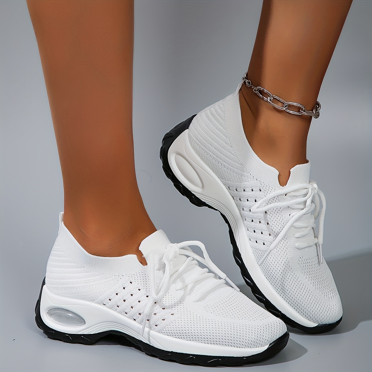 Women's Air Cushion Sports Shoes Comfortable Lace Knitted - Temu