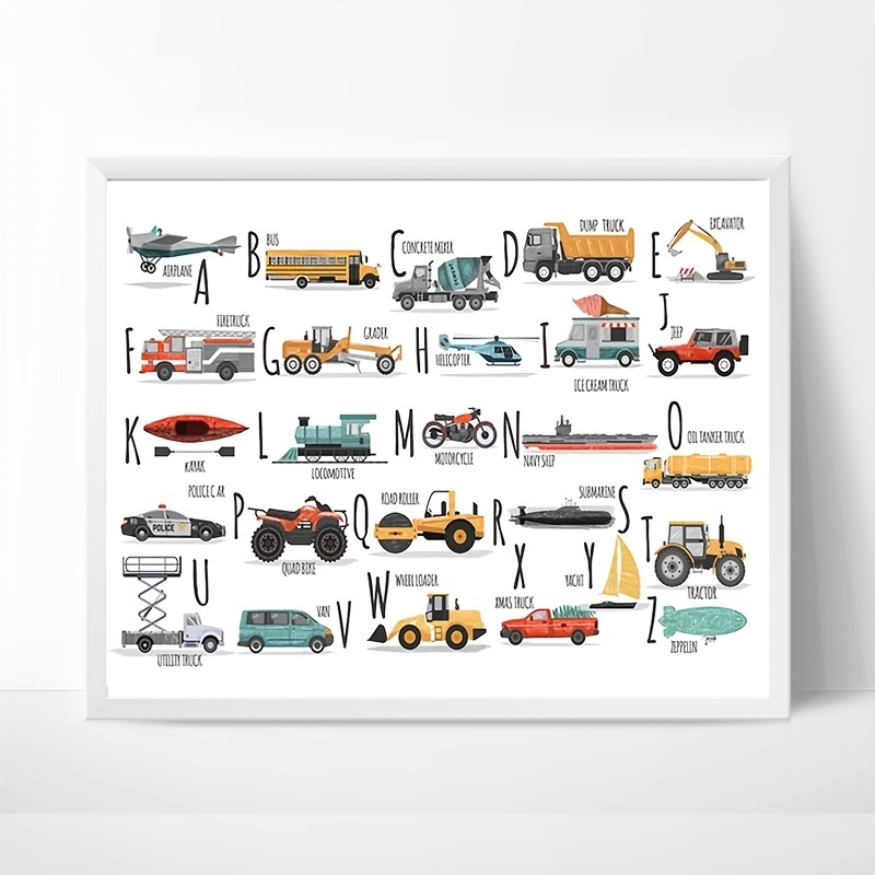 Canvas Poster Transportation Alphabet Print Car Abc Letters - Temu