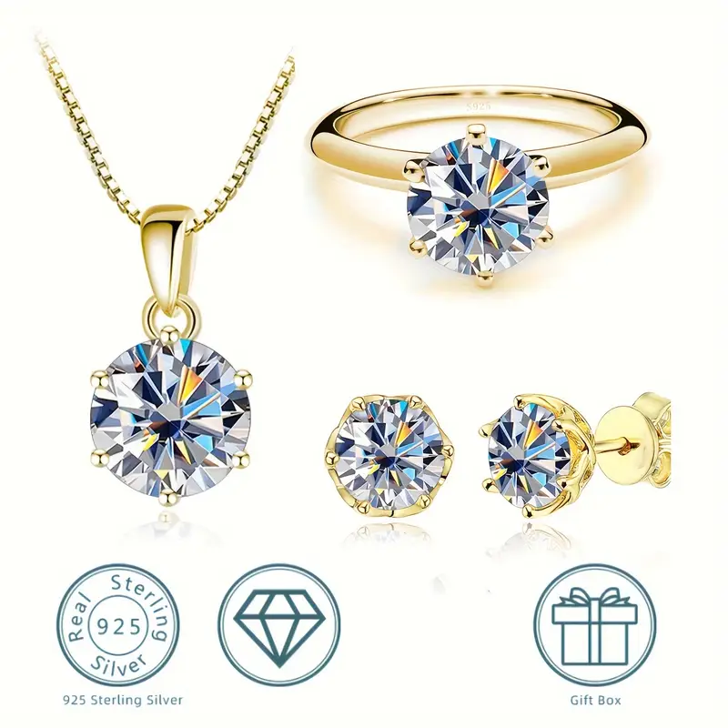 4pcs 1 carat moissanite necklace 1 carat moissanite ring 1 carat 2 moissanite earrings 925 sterling silver jewelry   in a   of colors with certificate and gift box Product details 1