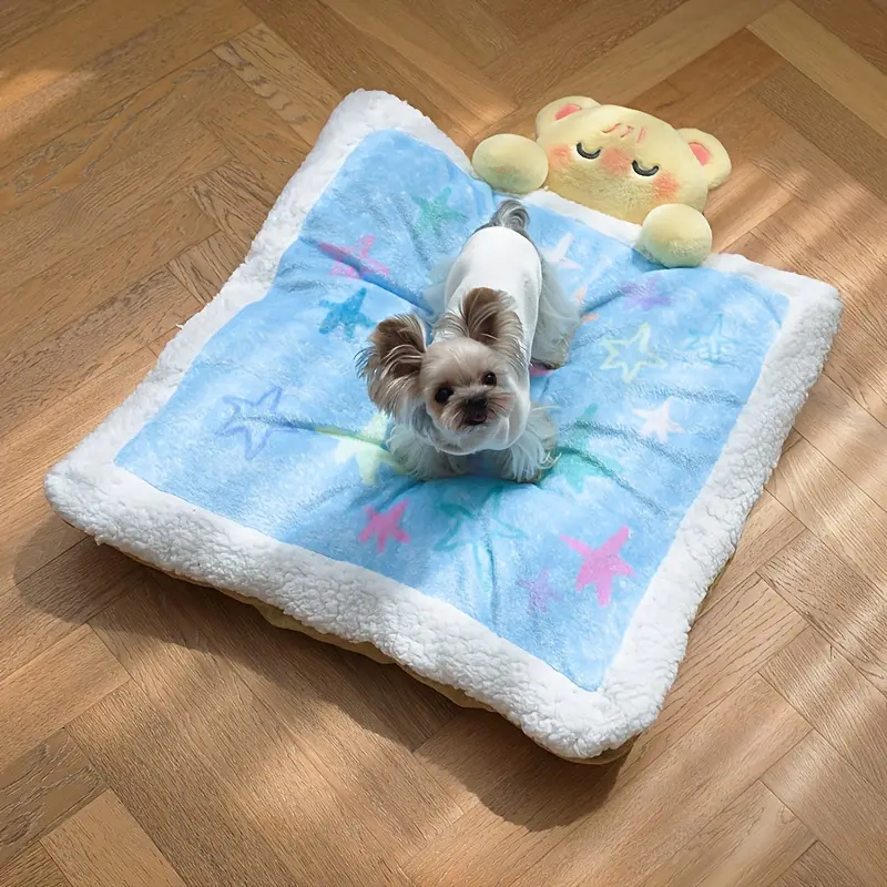 cute pet bed with stars pattern quilt shaped pet sleep bed for small dogs cats creative pet mat details 0