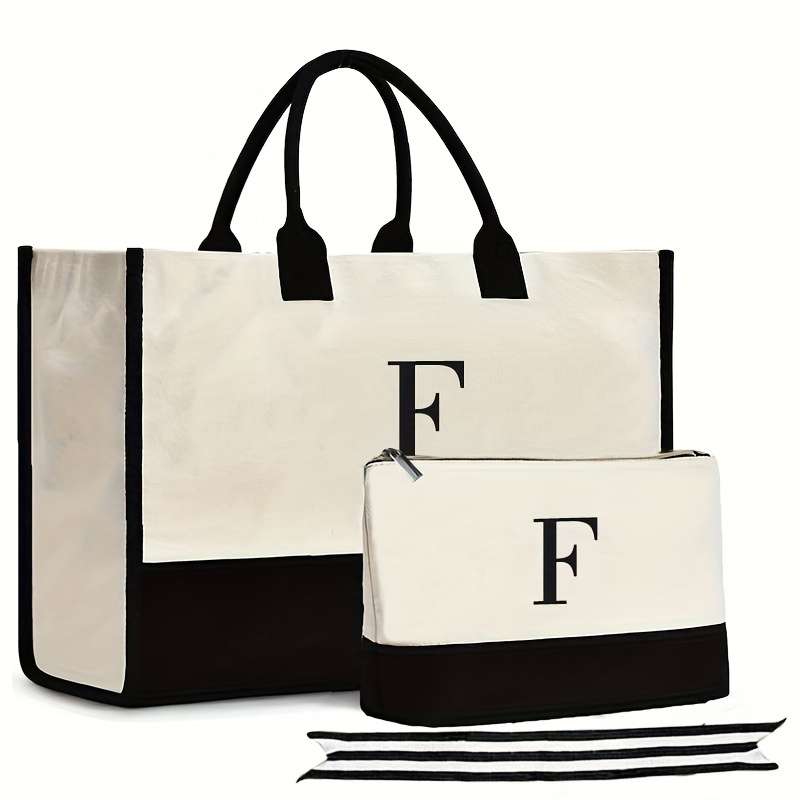 Trendy Letter Print Tote Bag Set Large Capacity Shoulder Bag - Temu ...