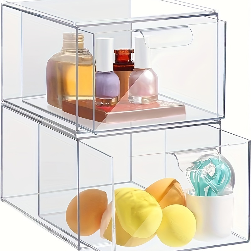 2PCS Acrylic Clear Stackable Acrylic Storage Containers with 5 Drawers  Bathroom Cabinet Organizer Organizing Bins For Cosmetics Organizer Jewelry  Hair