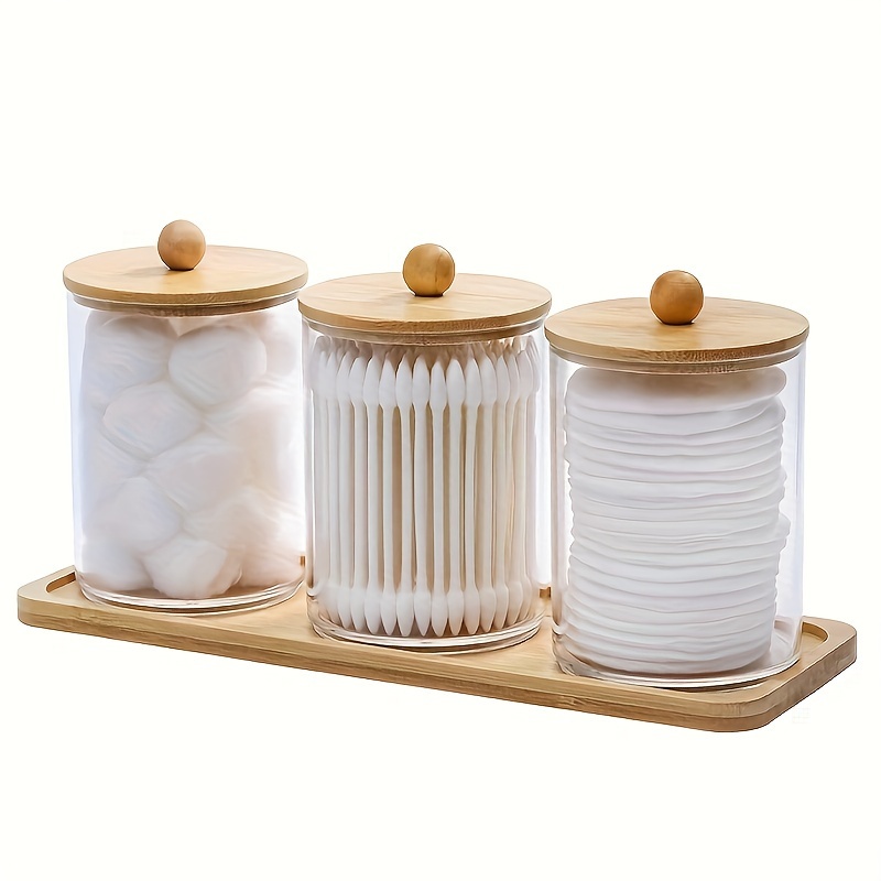 2/3pcs Qtip Holder With Tray, Plastic Bathroom Containers Dispenser Ball, Pads, Swabs, Floss Organizers Canisters With Lids