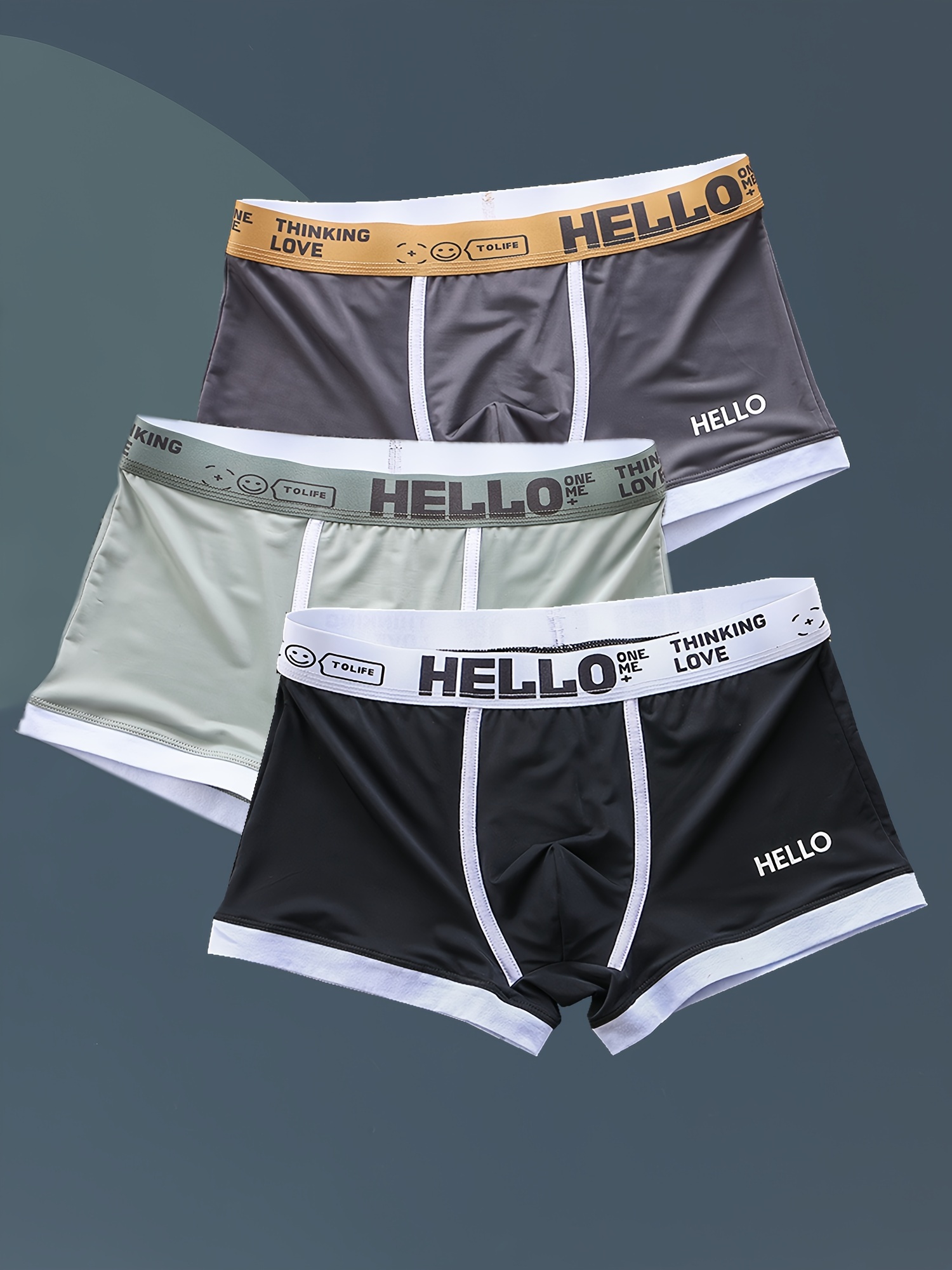 Men's Ice Silk Cool Boxer Briefs Shorts 'hello' Print - Temu