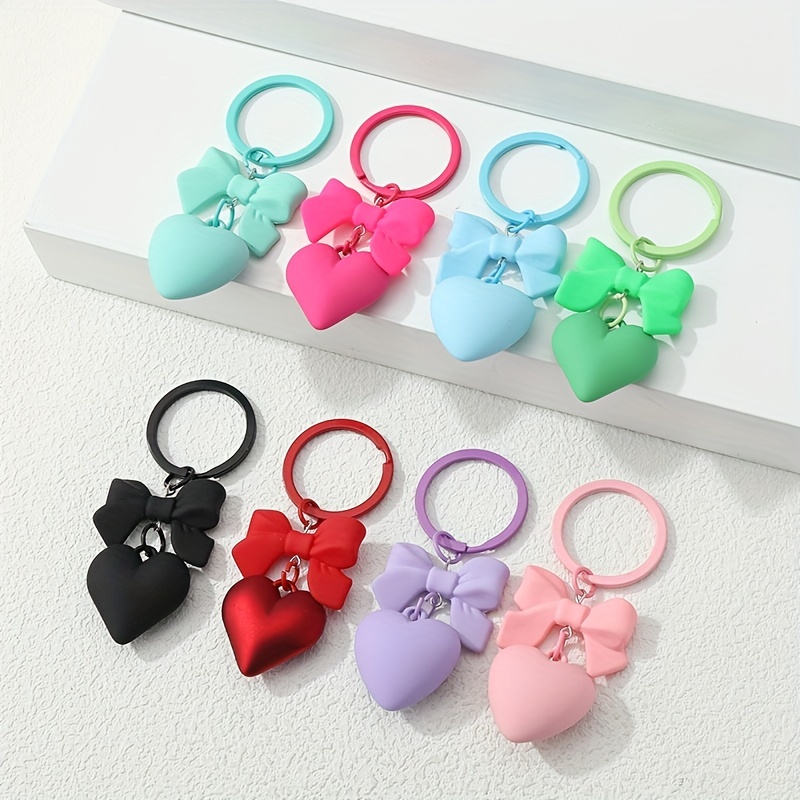 

Y2k Bow Heart Keychain Cute Cool Matte Color Key Ring Purse Bag Backpack Car Key Charm Earbud Case Accessory Women Gift
