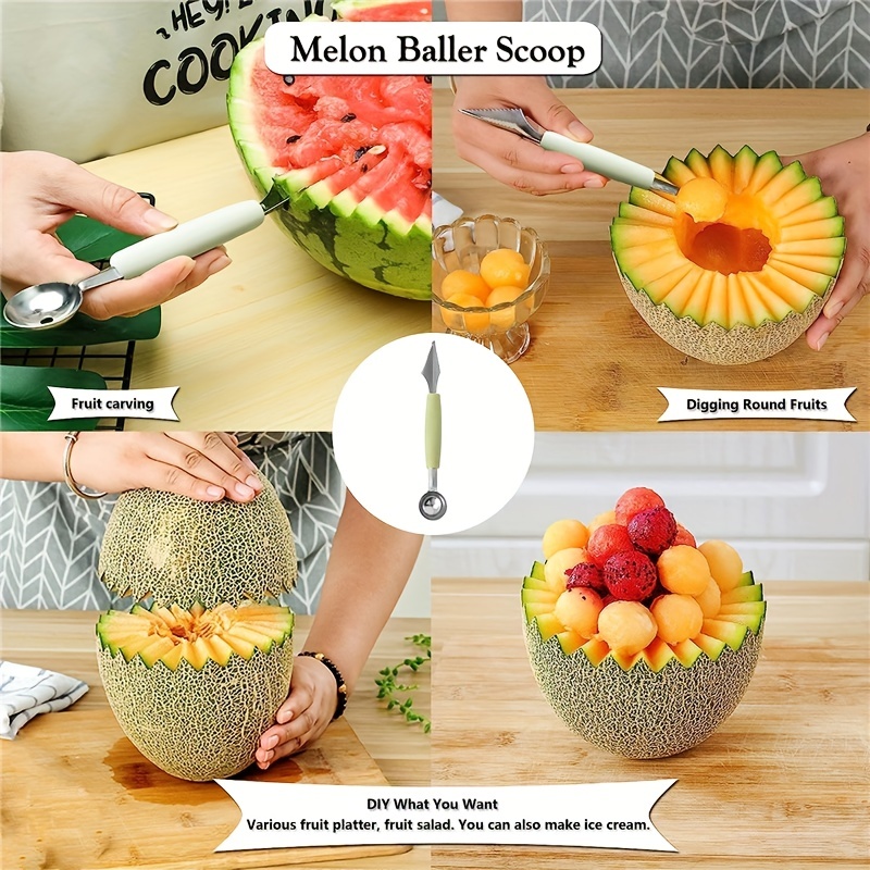 Stainless Steel Double-sided Fruit Melon Baller Scoop, Plastic Handle