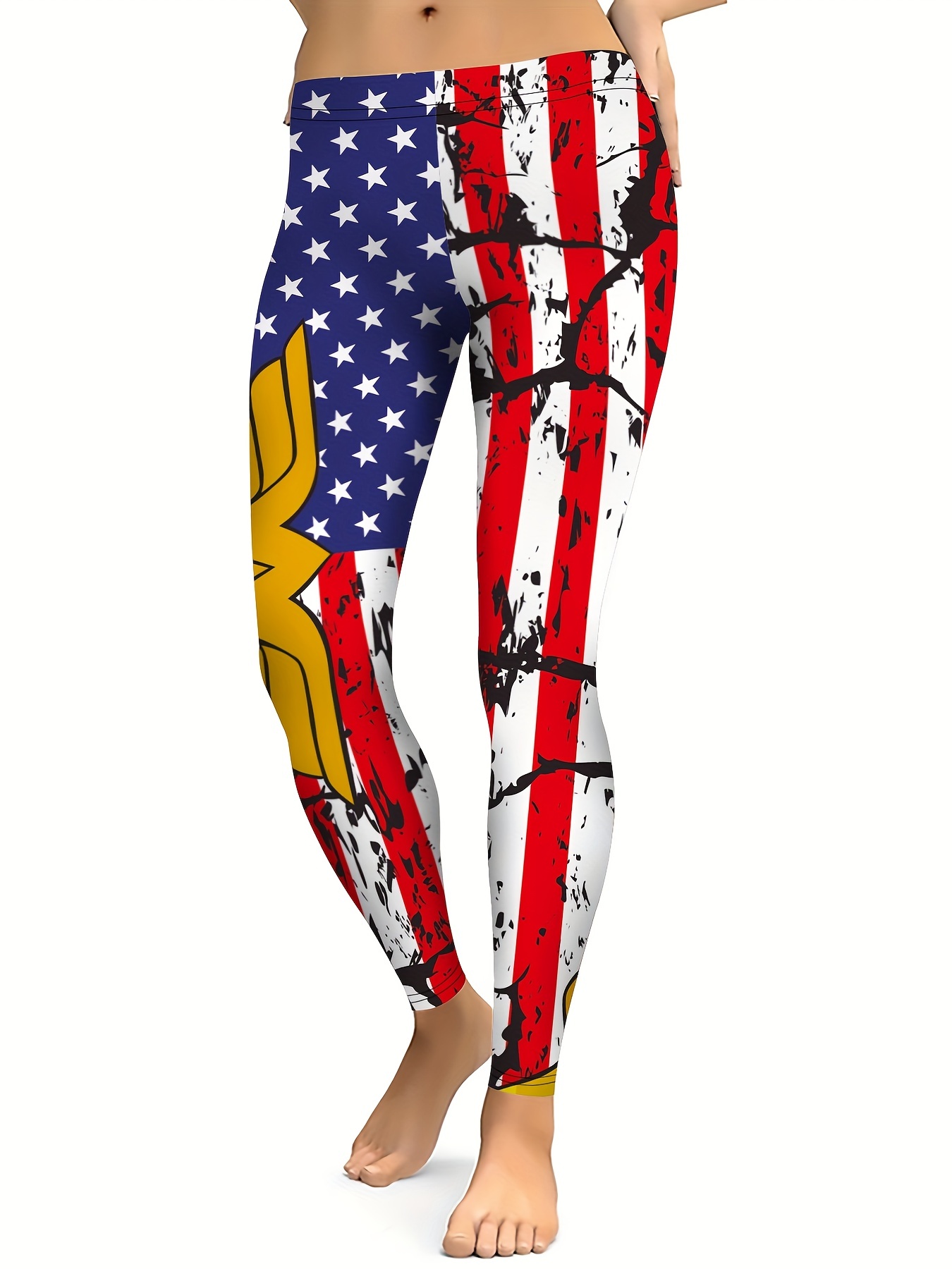 American Flag Pattern Star Stripes Print High Waist Yoga - Temu Canada