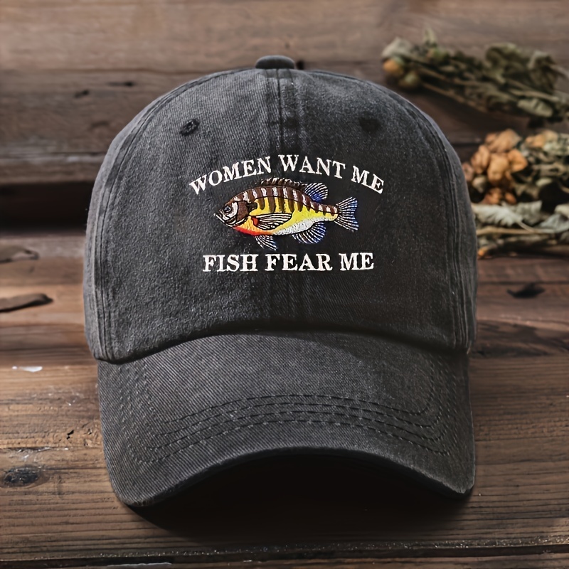 Women Want Me Fish Fear Me Hat Vintage Printed Baseball Solid Color Washed Distressed Dad Hats for Women Men,Temu