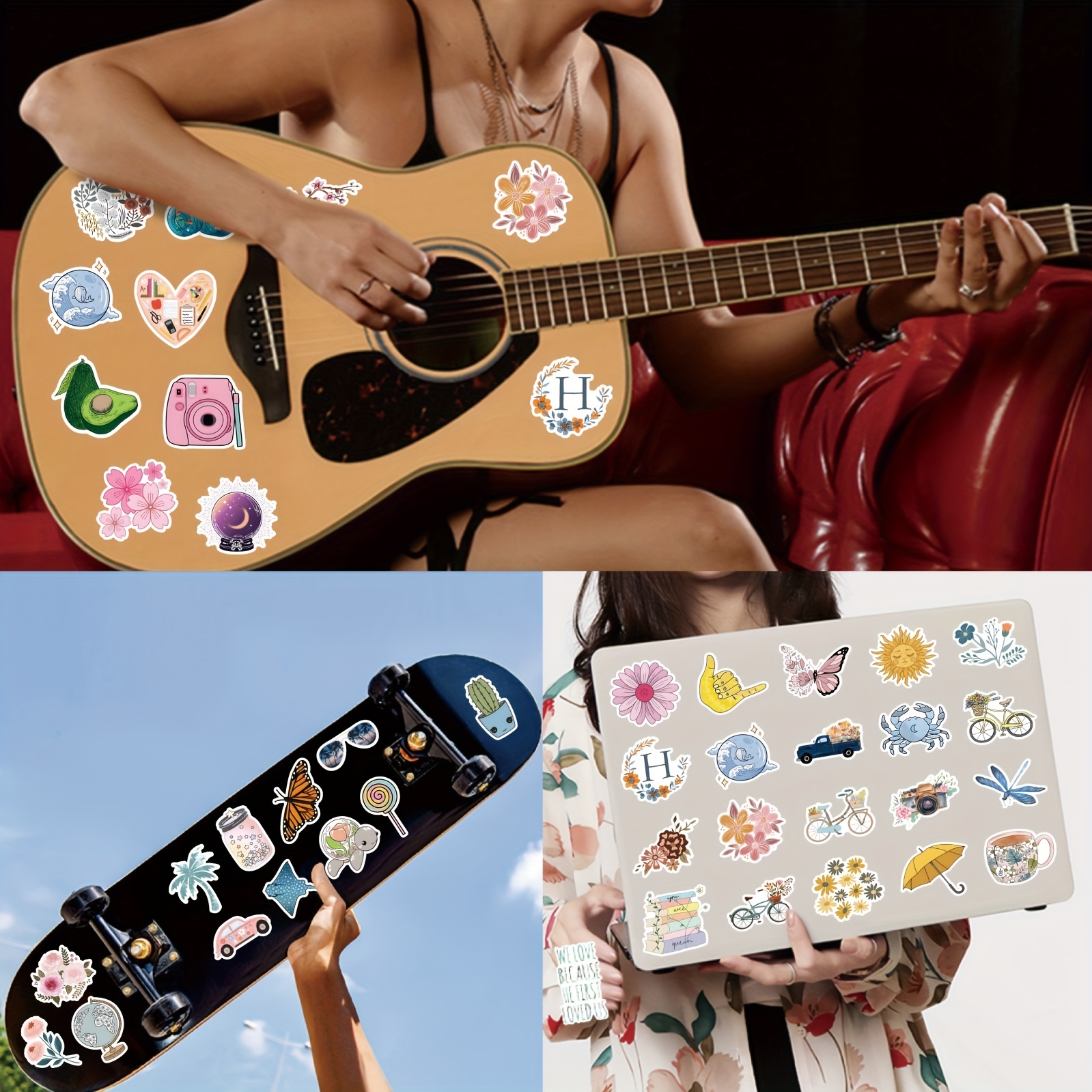 110pcs Summer Cute Trendy Stickers for Water Bottles, Waterproof Vinyl Aesthetic Sticker for Laptop Luggage Computer, Sticker Pack for Women Adults