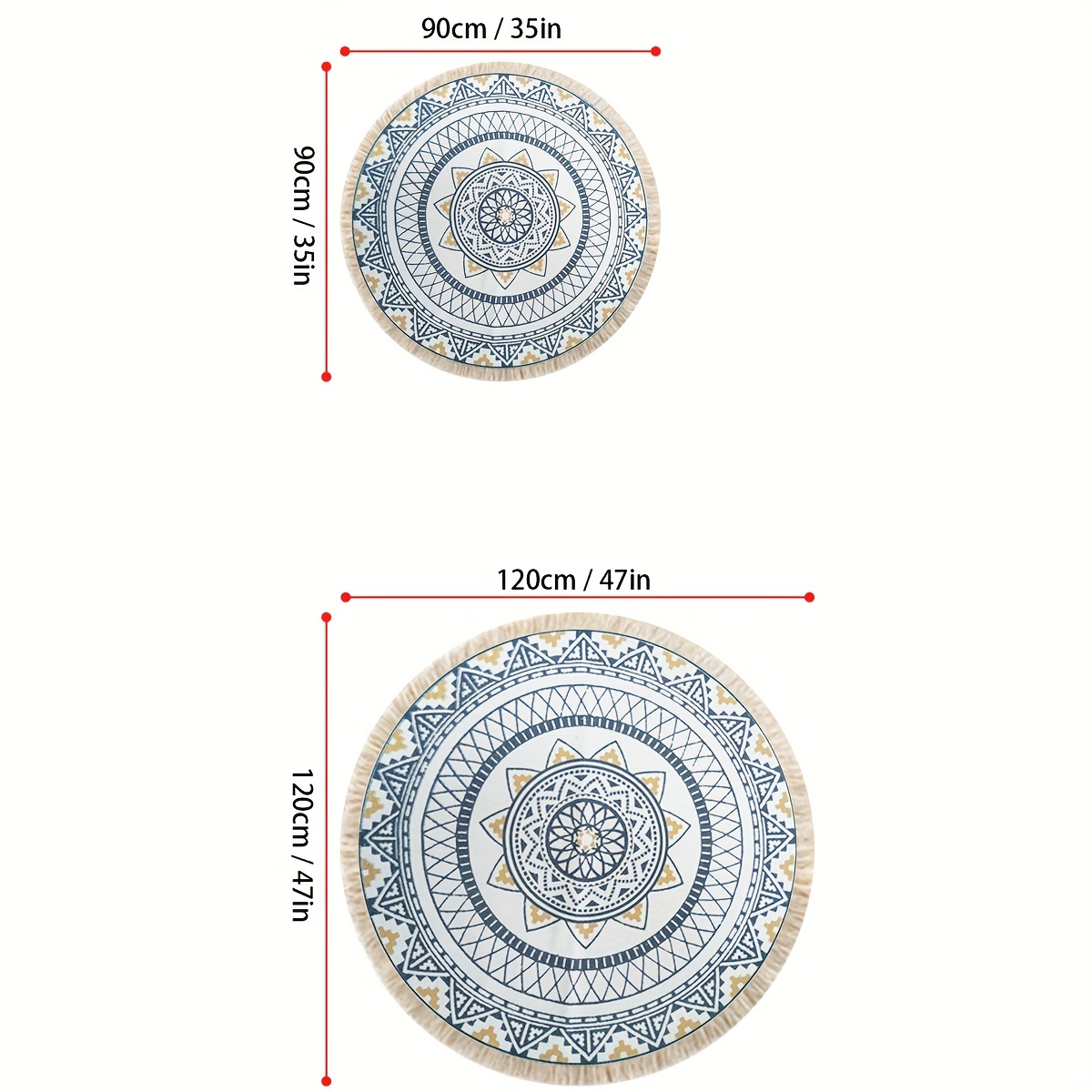 Boho Round Area Rug Vintage Non Slip Throw Floor Mat Handwoven Tassel