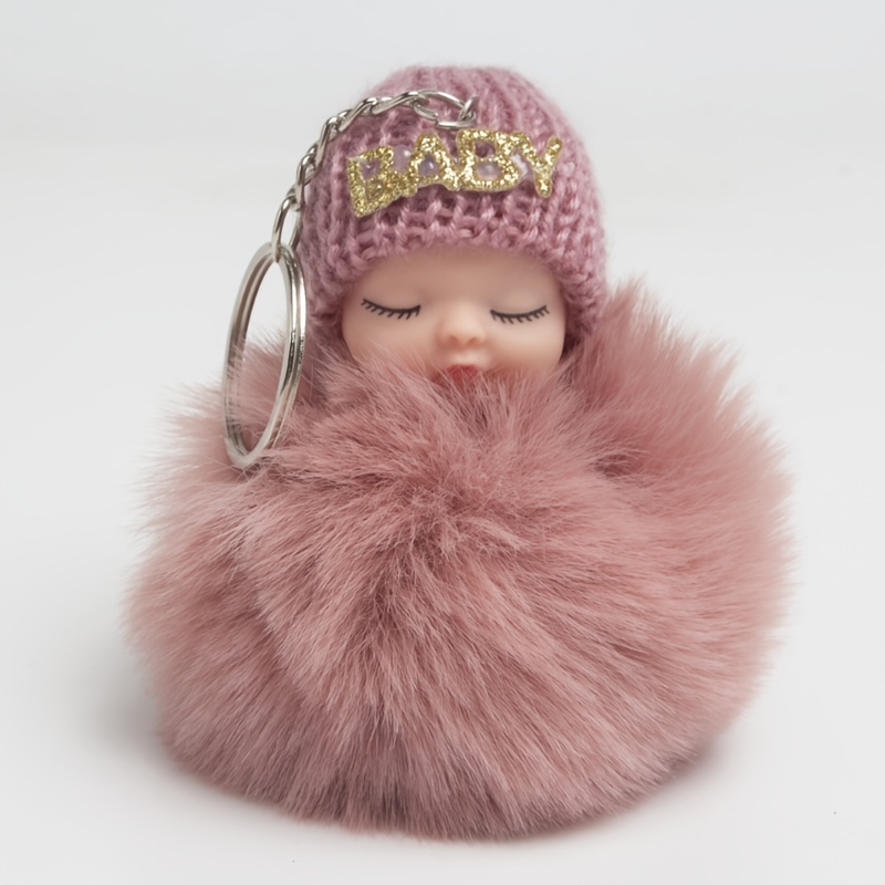 Adorable Sleeping Doll Fluffy Pom Pom Keychain Fur Ball Charm Keyrings Bags  Pendant - Temu