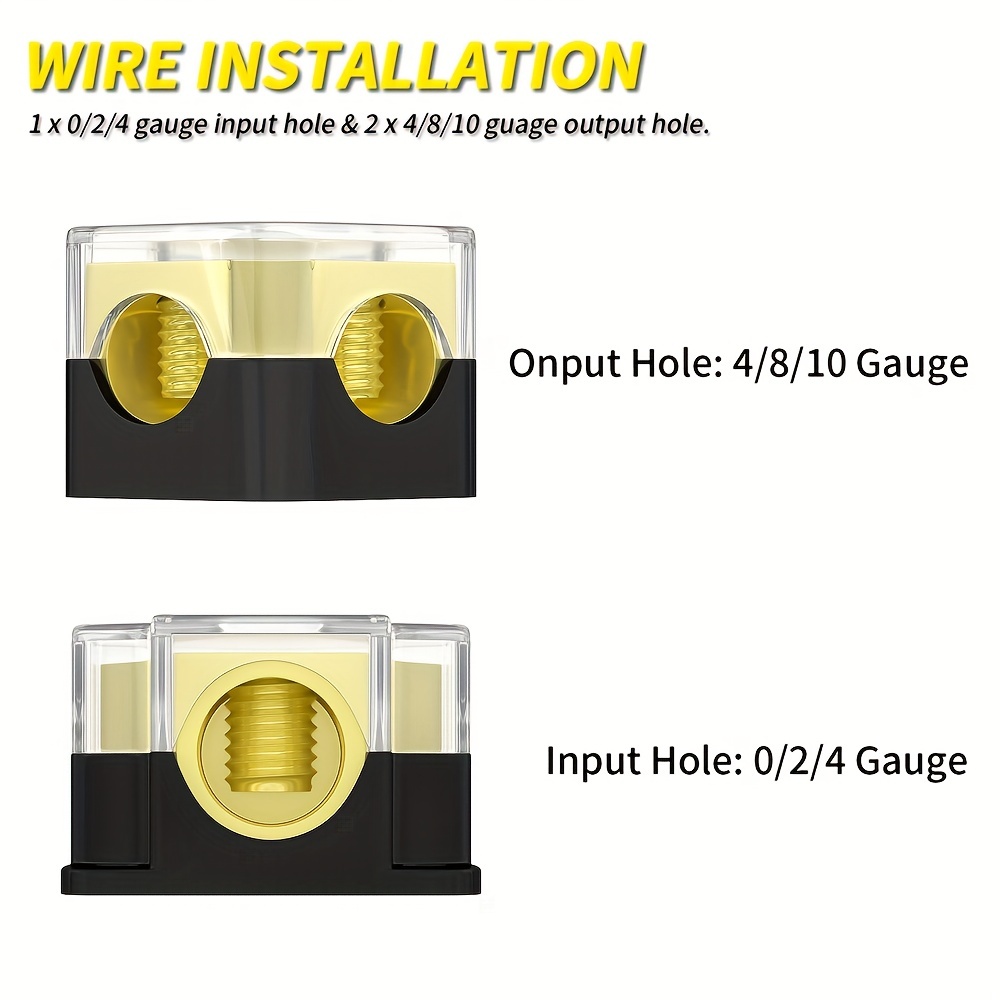 4 Gauge To Dual 8 Gauge Distribution Block - Power Or Ground Splitter For Car Audio, Copper Terminals