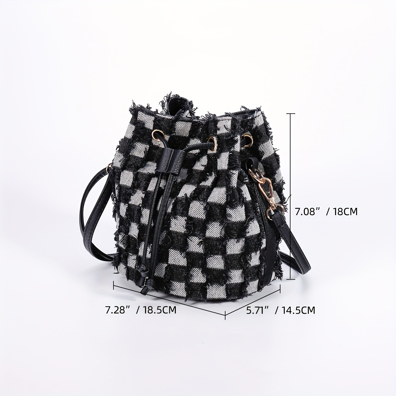 Checkered Pattern Bucket Bag, Vintage Style Shoulder Bag, Trendy