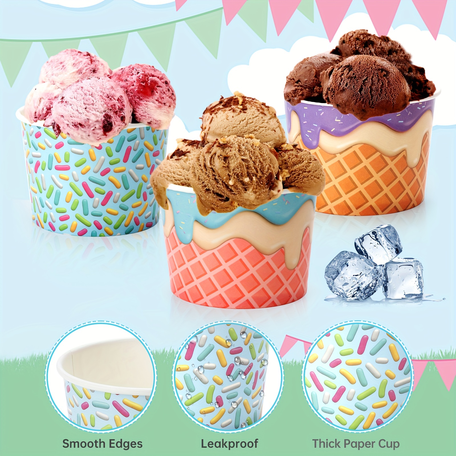 Mint Treat Cups Ice Cream Cups, Ice Cream Party Cups, Paper Snack Cups,  Favor Cups, Baby Shower, Birthday Party, Snack Cups, Popcorn Cups 