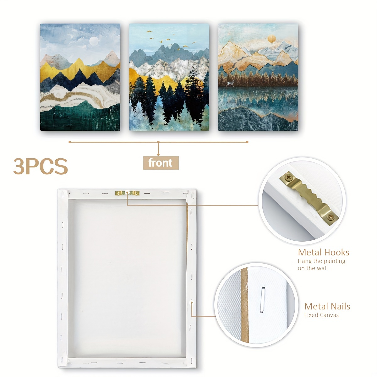 3pcs Framed Natural Landscape Ink Art Wall Art Prints