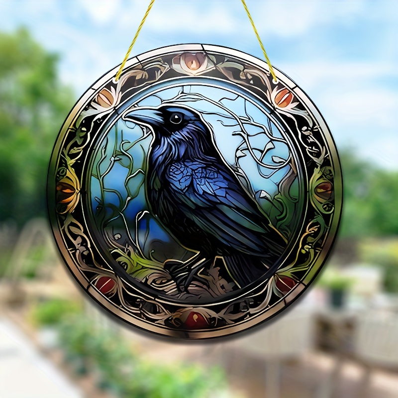 Stained glass bird sun catcher decoration, creative tree branch craft  statue suitable for living room wine cabinet decoration 
