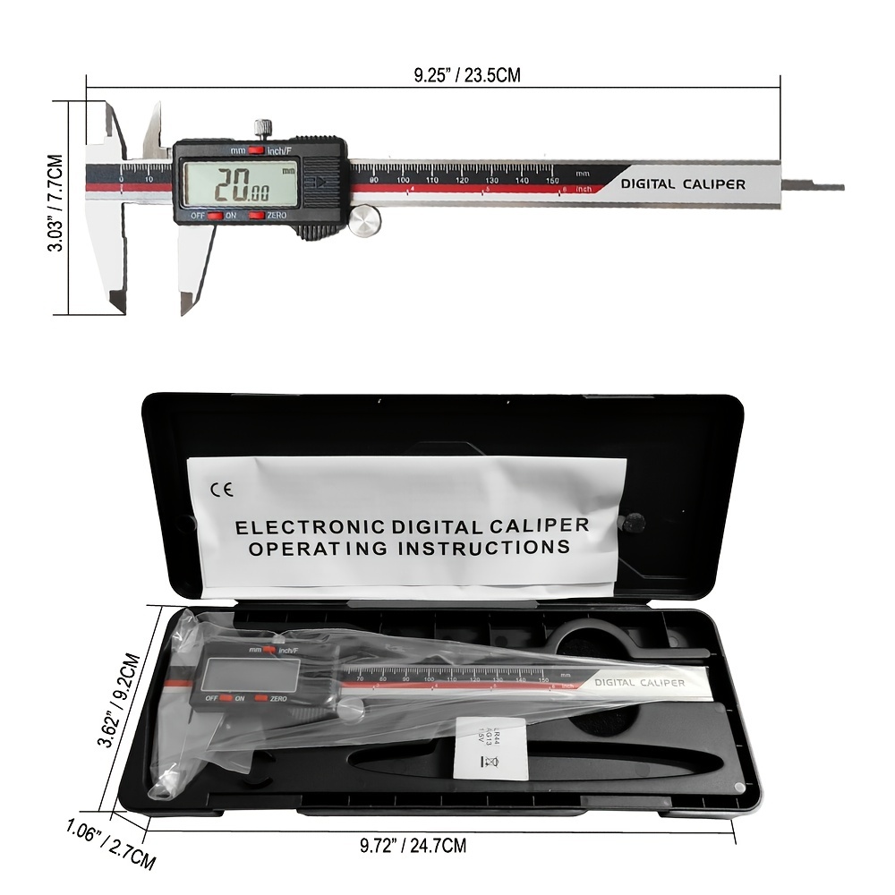 Digital Caliper Measuring Tool Stainless Steel Vernier Caliper Digital  Micrometer with Large LCD Screen 6 Inch Caliper Tool for DIY/Household 