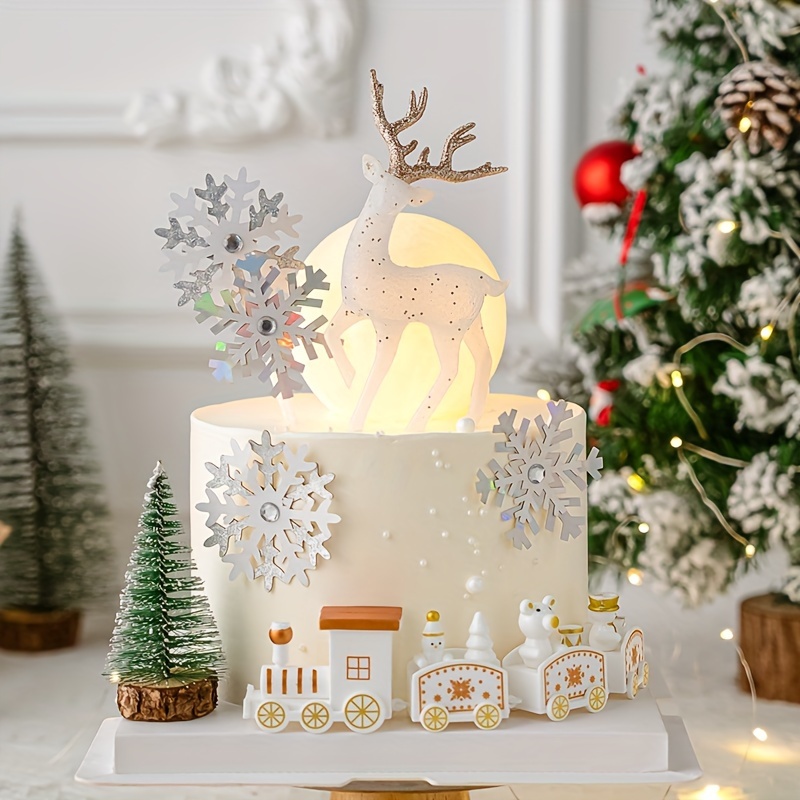 Christmas Cake Top Set Deer Leaf And Grass Ring Decorations - Temu