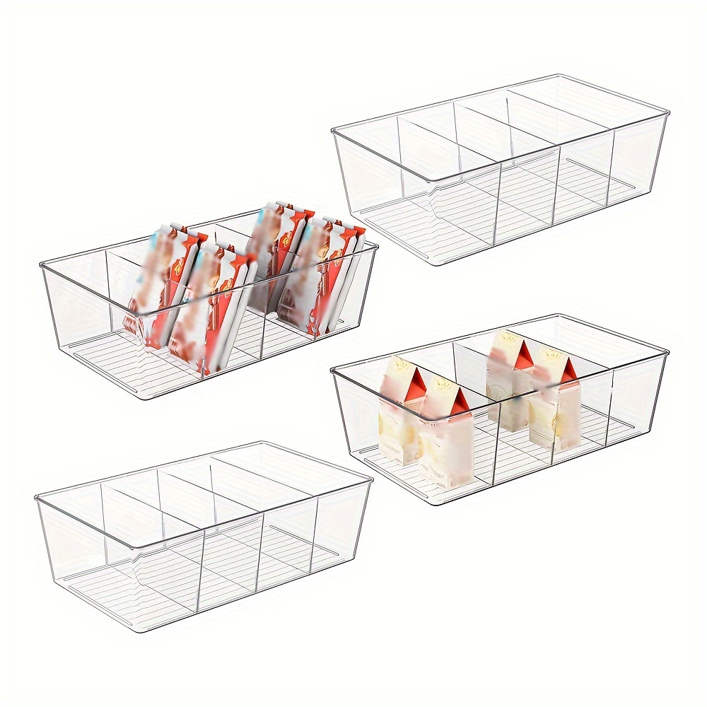 4Pcs Small Storage Container, Storage Box Plastic, Table Organizers  Container with Handle Rectangle Storage Bins for Kitchen Bathroom Office  Closet