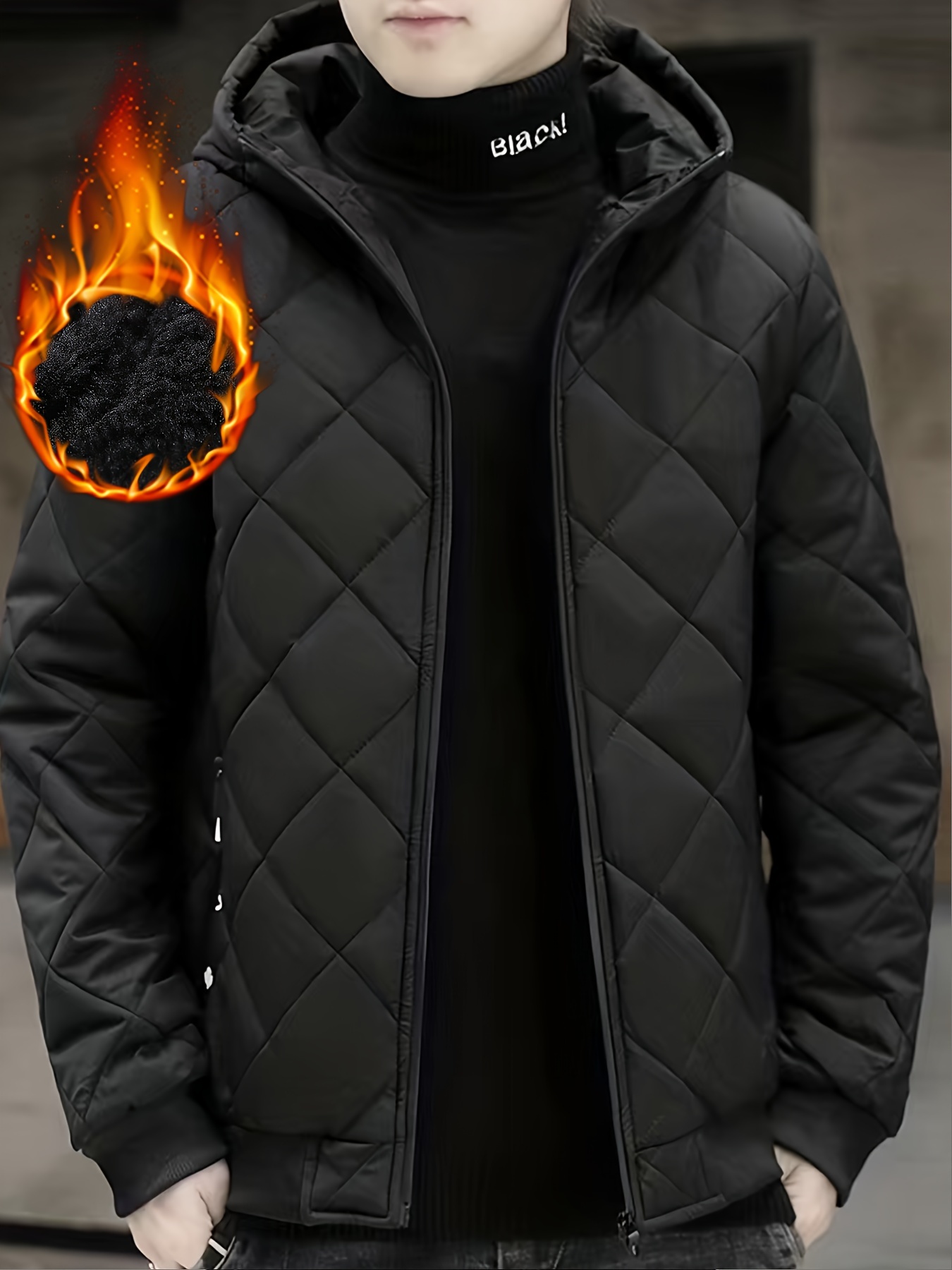 Mens Solid Quilted Padded Puffer Jacket Winter Warm Coat Zip Up Outwear ^