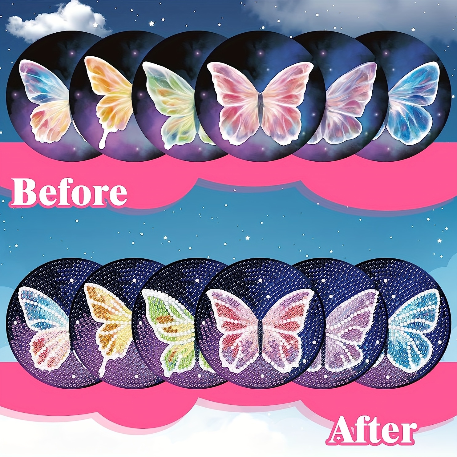 Diamond Painting Coasters Kit with Holder 6 Pcs DIY Diamond Painting  Butterfly