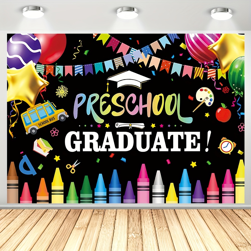 

1pc, Congrats Grad Preschool Photography Backdrop, Vinyl Colorful Crayon Pattern Class Of 2024 Graduation Party Decoration Cake Table Banner Supplies 82.6x59.0 Inch/94.4x70.8 Inch