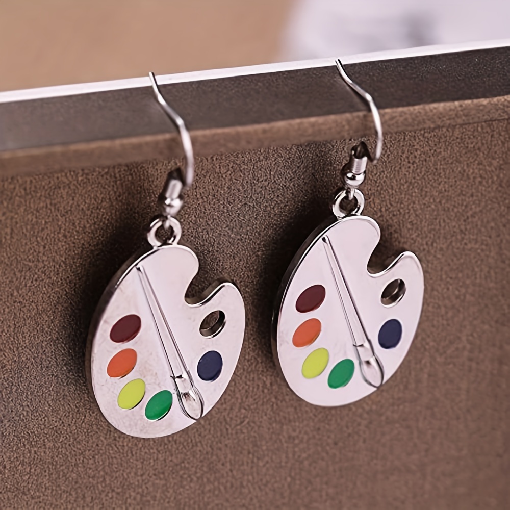 1 Pair Paint Palette Dangle Earrings w/ Real Usable Watercolors Gift Set  NEW