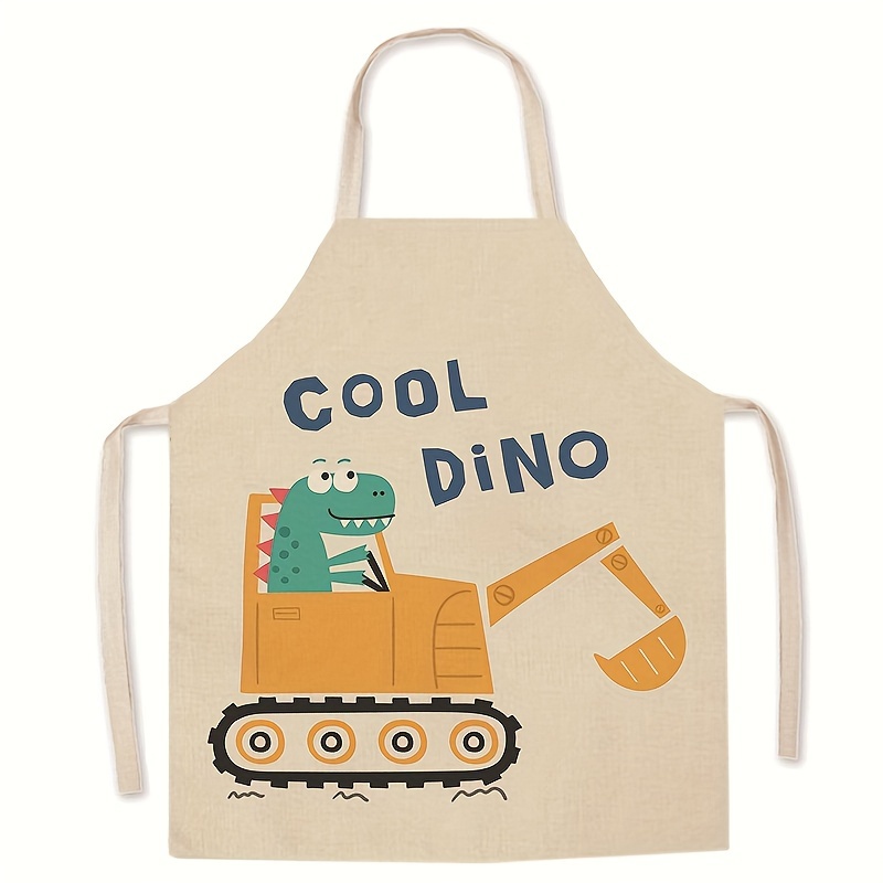 TEMU 1pc Apron, Cartoon Excavator Imitation Hemp Apron, Cute Cooking Antifouling Sleeveless Cover-up, For Home Cleaning, Kitchen Cooking, Baking, Gardening, Kitchen, Catering