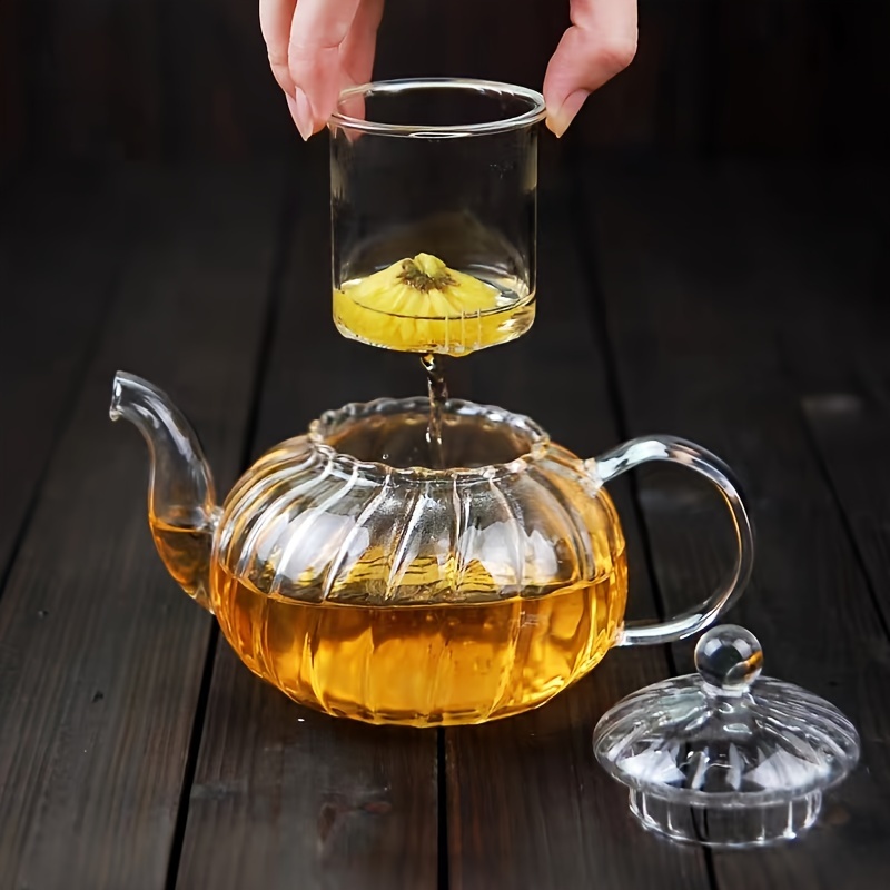 High Borosilicate Glass Teapot, High Temperature Resistant Pumpkin Striped Kettle  Tea Set With Filter Creative Small Gift Holiday Accessories - Temu